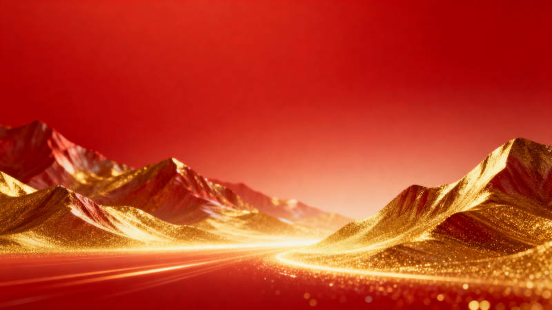 金色山脉红色背景图片