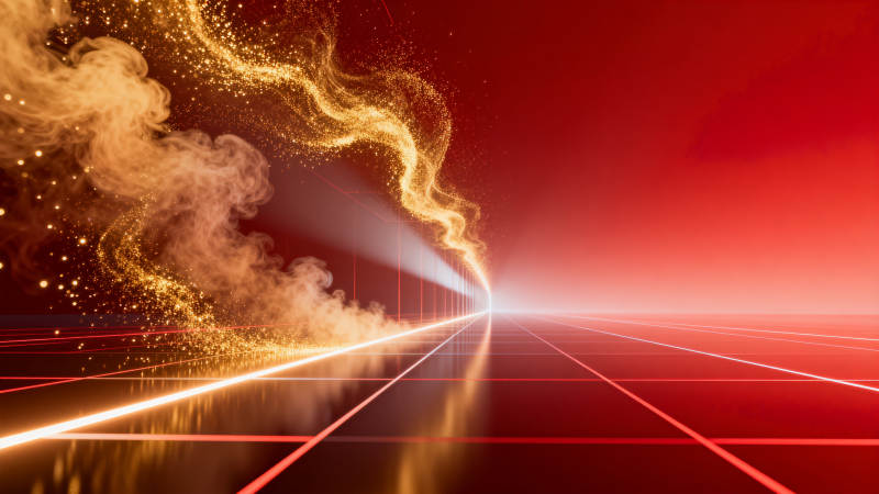 红色背景中的光束与烟雾图片