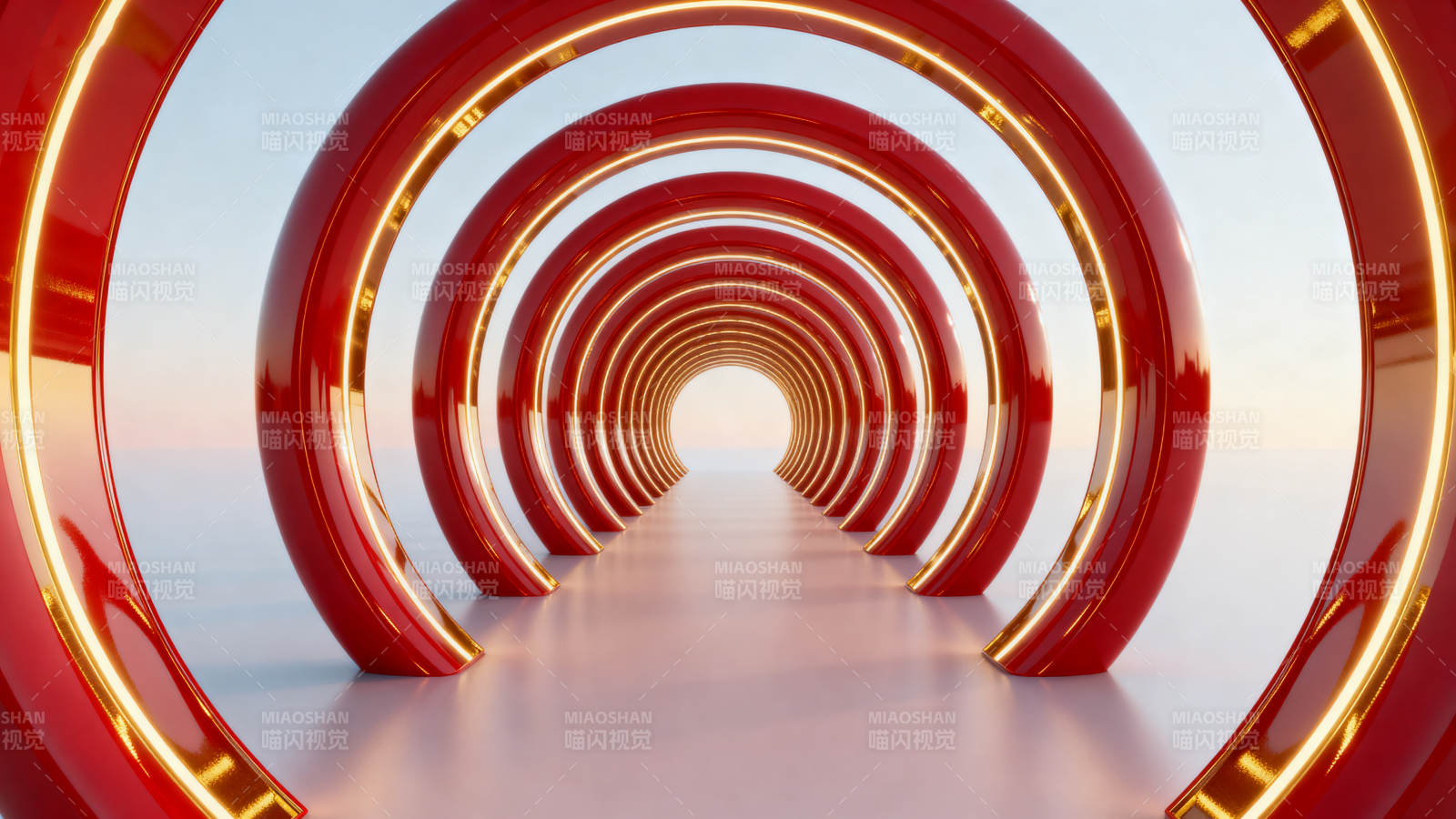 红色圆环隧道科技感走廊图片