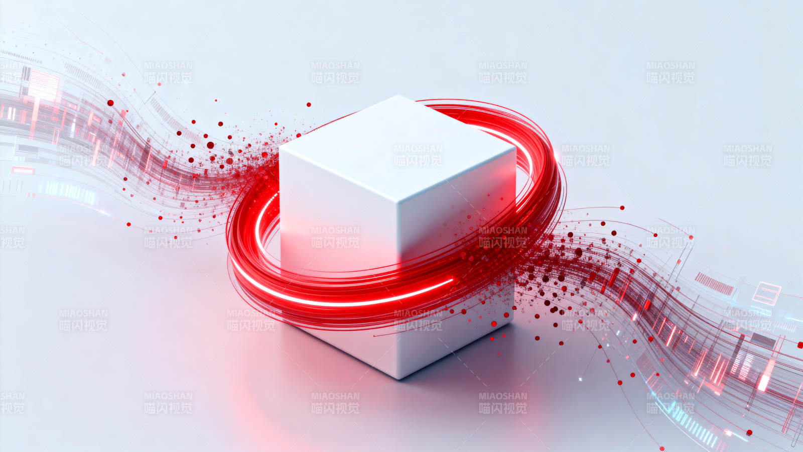 红色光环环绕白色立方体图片