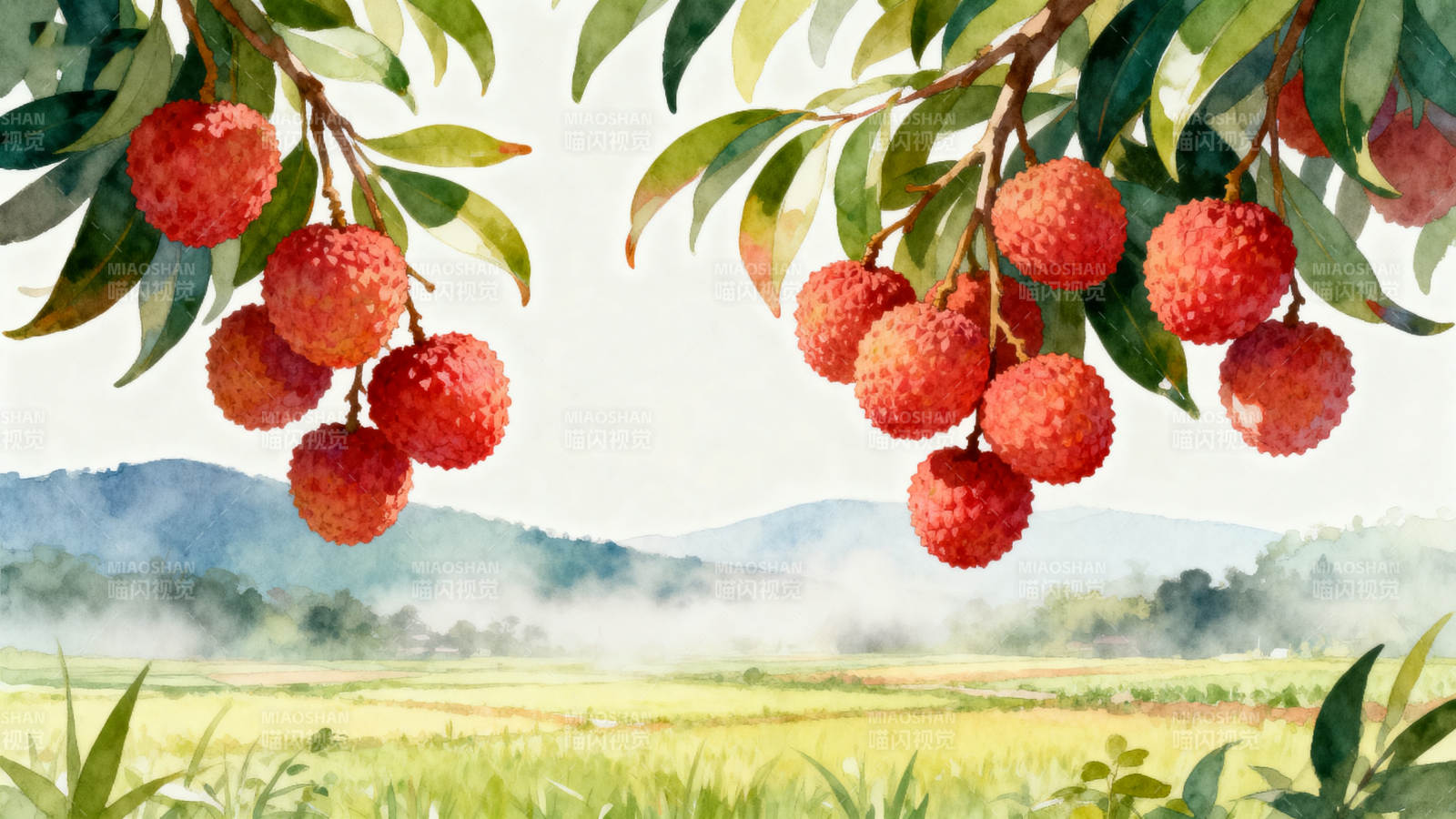 荔枝树下的田园风光图片