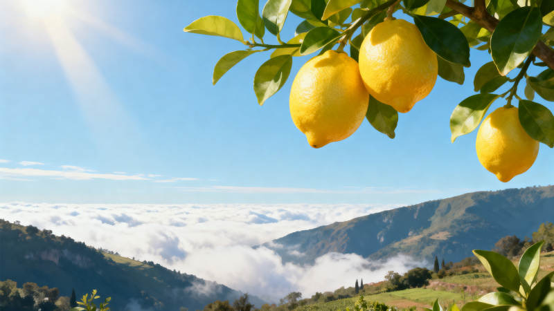 柠檬树与云海山谷图片