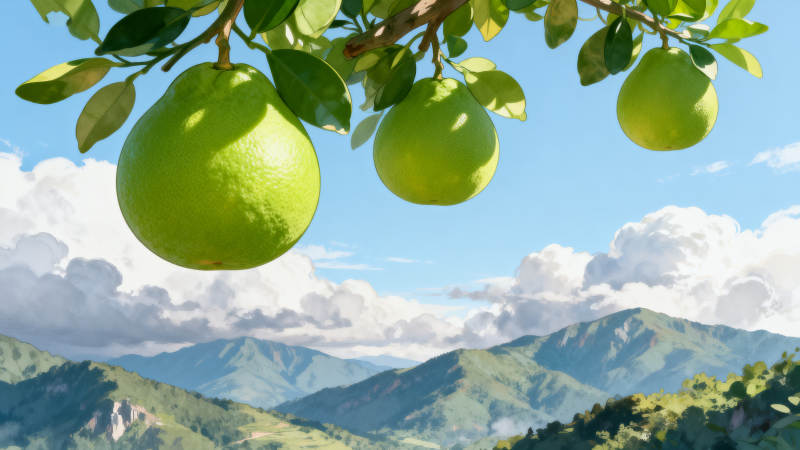 青柚挂满枝头山间美景图片
