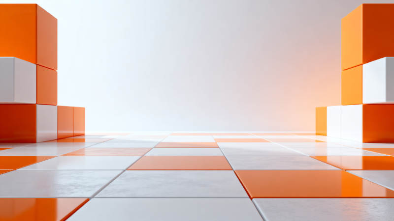 橙白方块几何空间图片