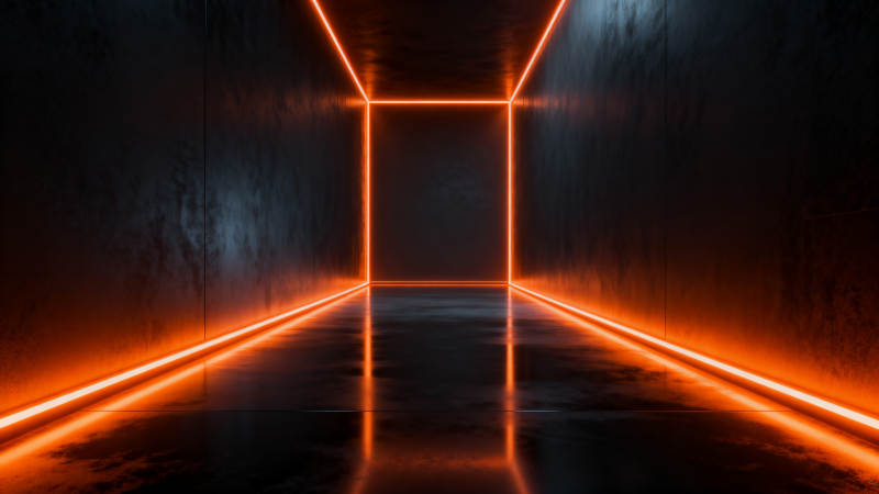 橙色灯光走廊科技感场景图片