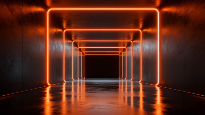 橙色霓虹灯隧道走廊图片