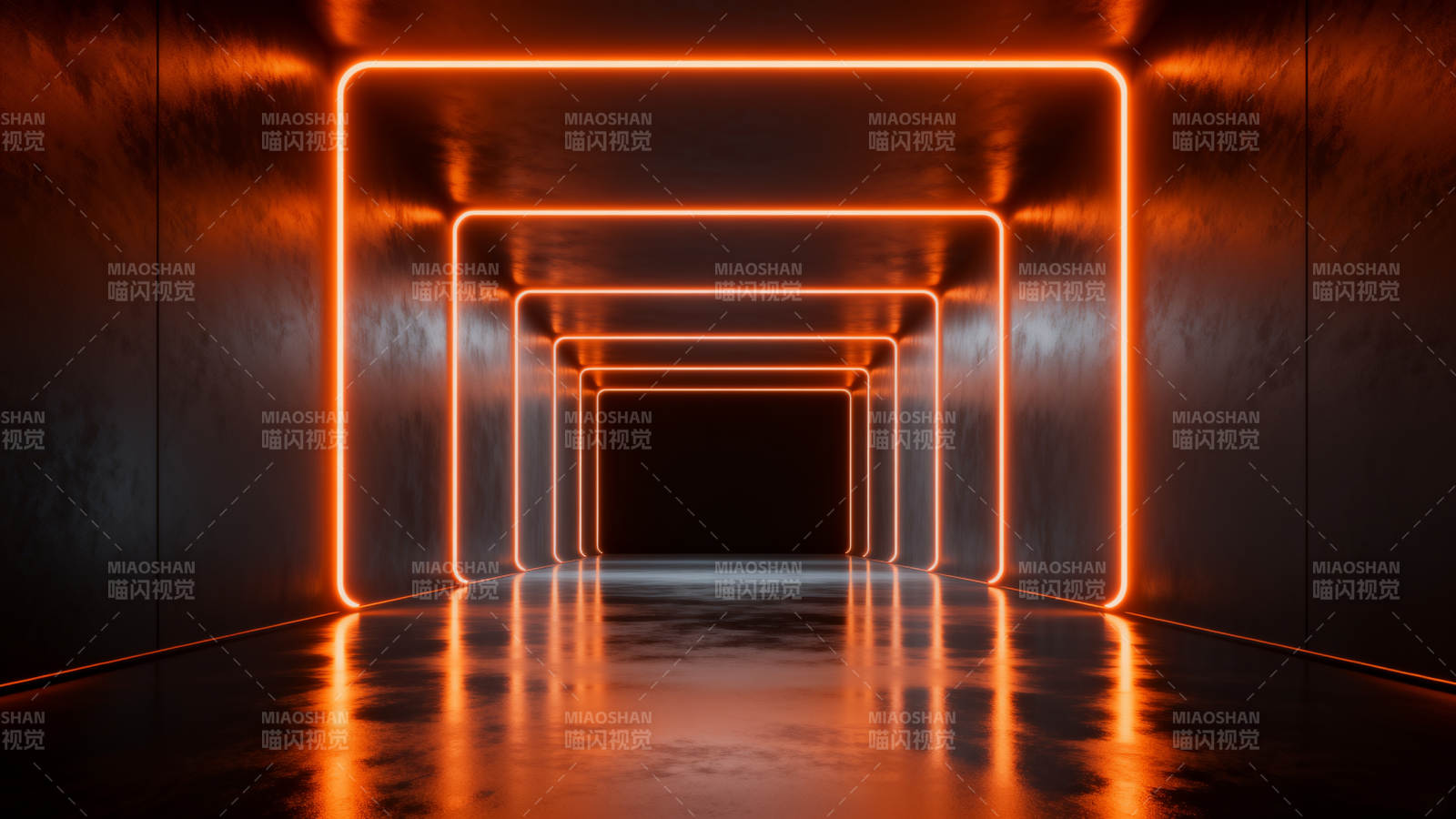 橙色霓虹灯隧道走廊图片