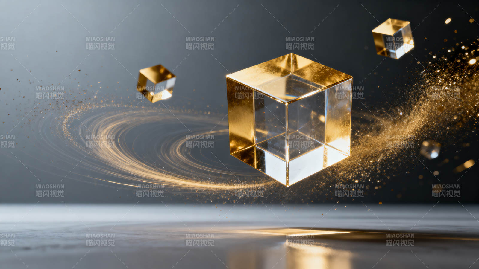 金色立方体悬浮旋转图片