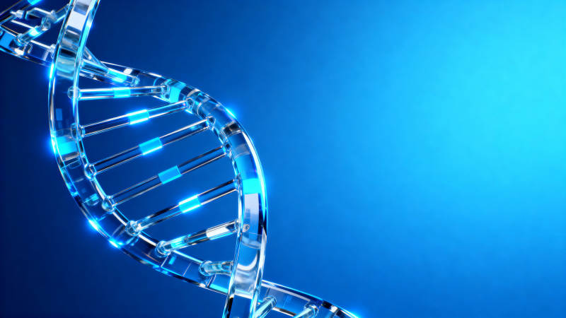 蓝色背景下的DNA双螺旋结构图片