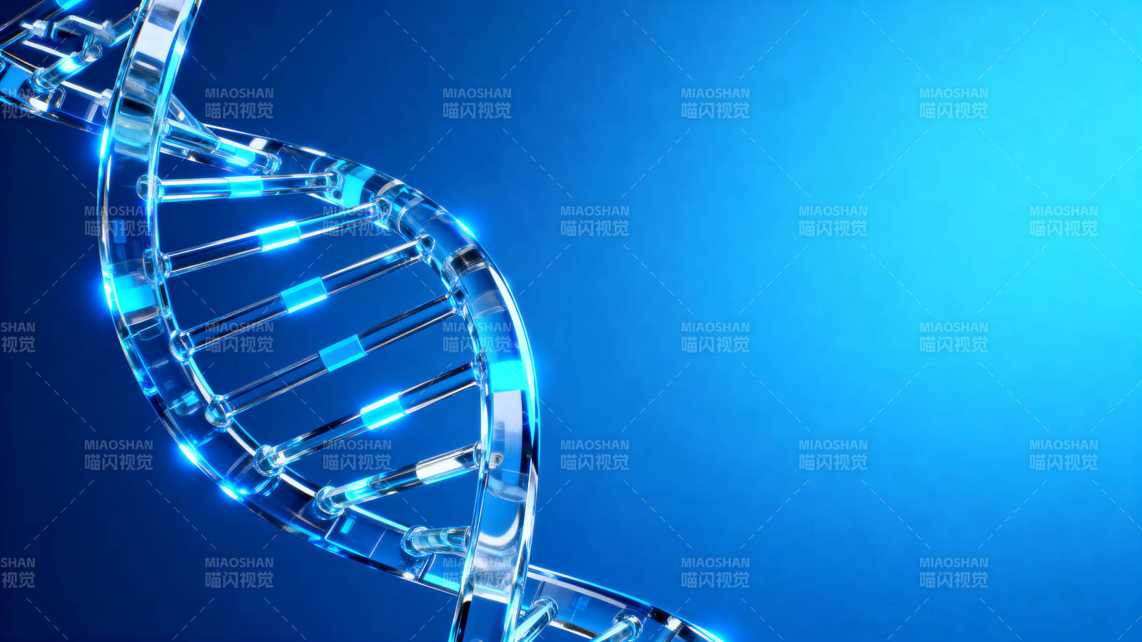 蓝色背景下的DNA双螺旋结构图片