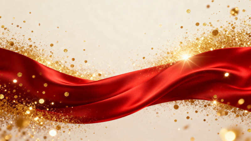红色绸缎金色光斑背景图片