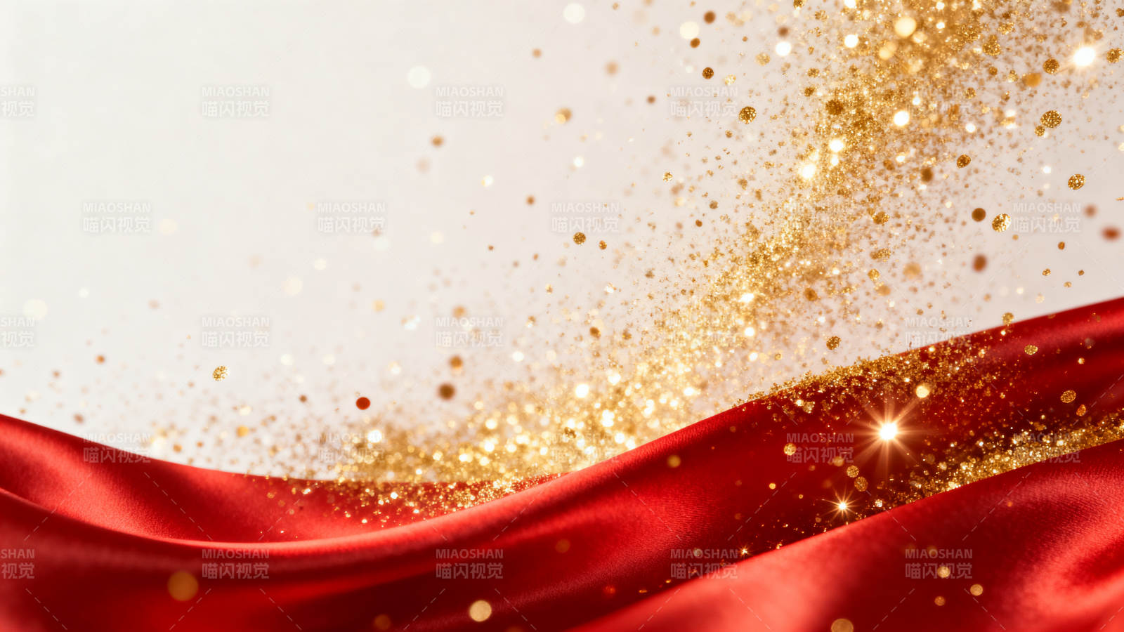 红色绸缎金色闪光背景图片