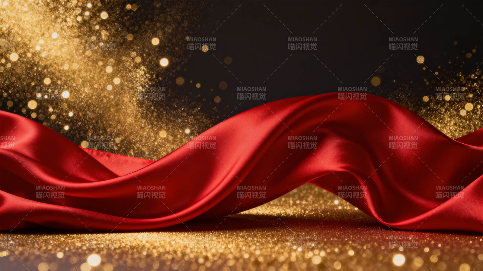 红色绸缎金色光斑背景图片