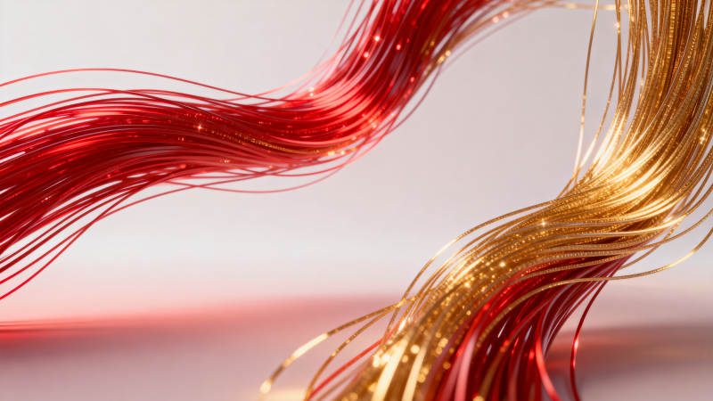 红色与金色线条抽象艺术图片