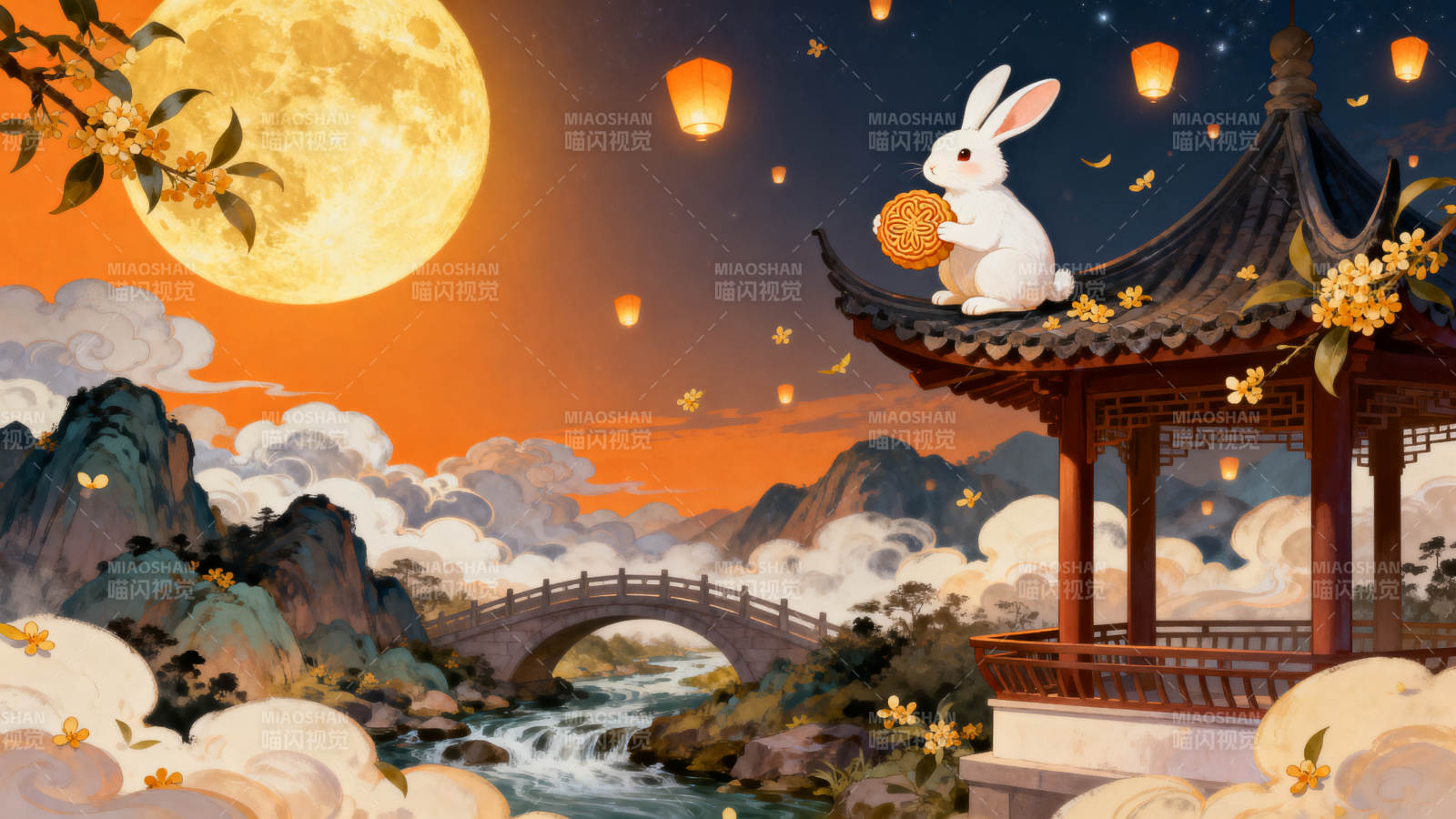 中秋玉兔望月图片