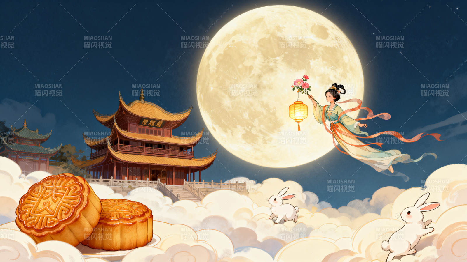 中秋佳节赏月嫦娥玉兔图片