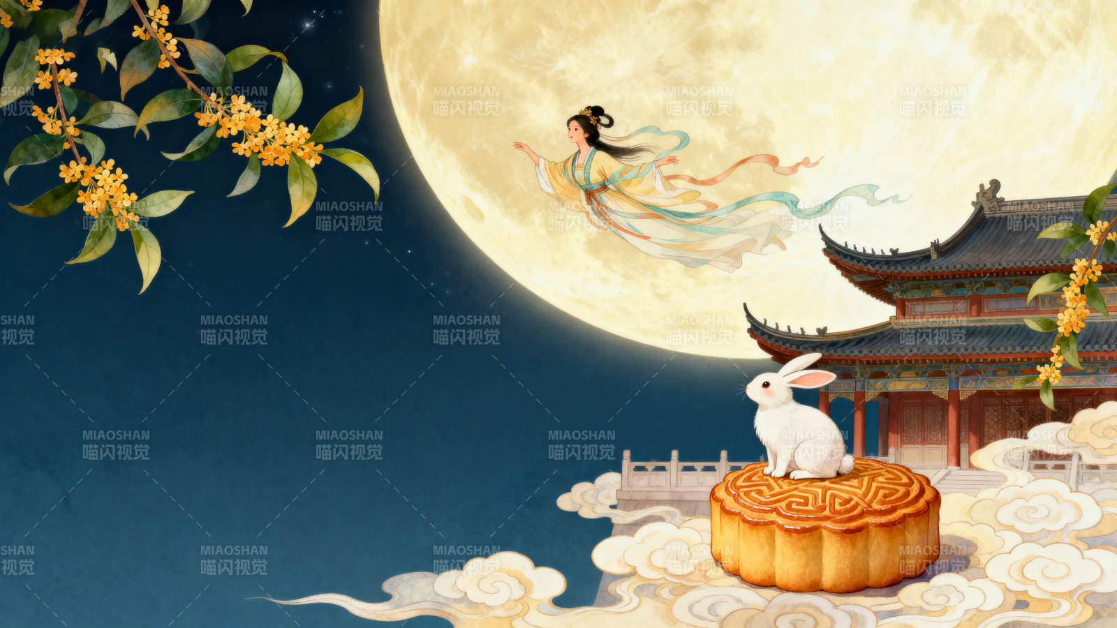 中秋月圆嫦娥玉兔图片