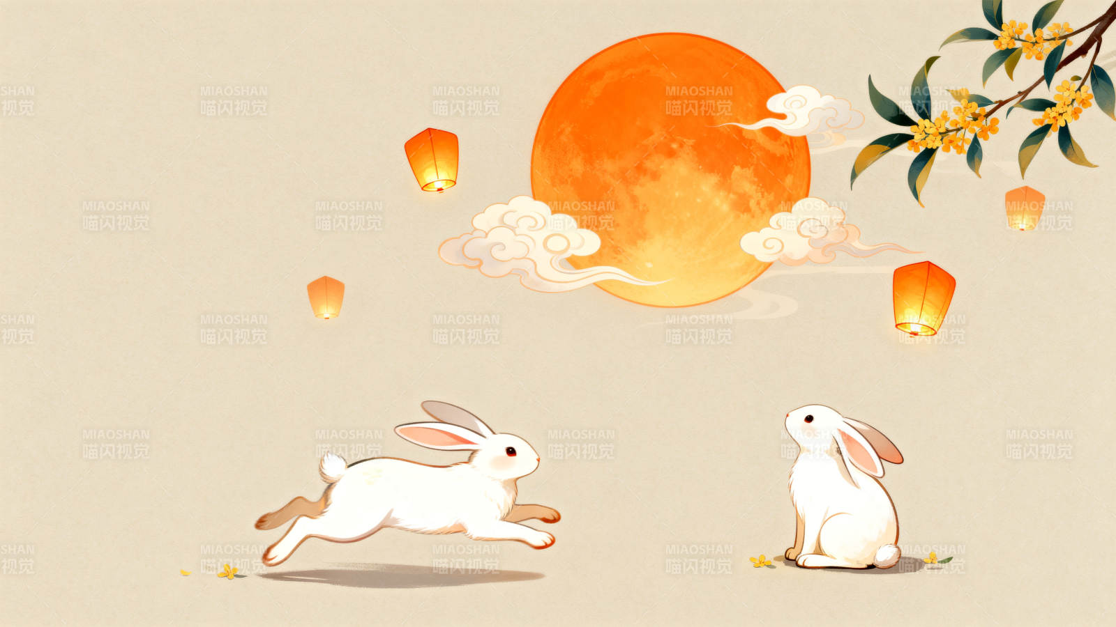 中秋玉兔望月图片