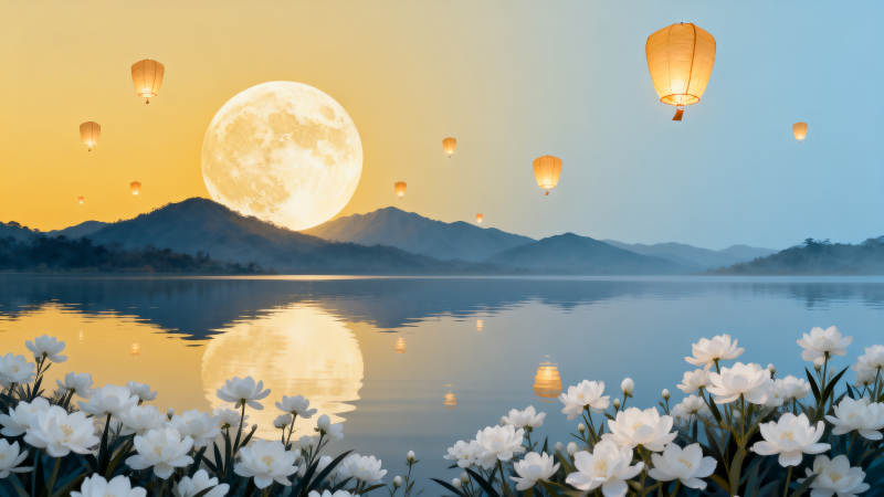 明月湖畔花与灯图片