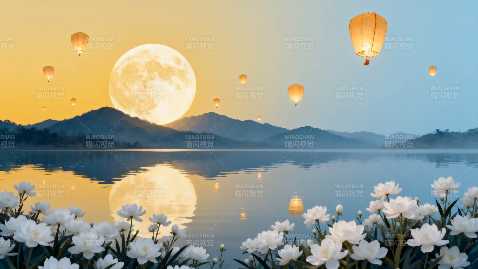 明月湖畔花与灯图片