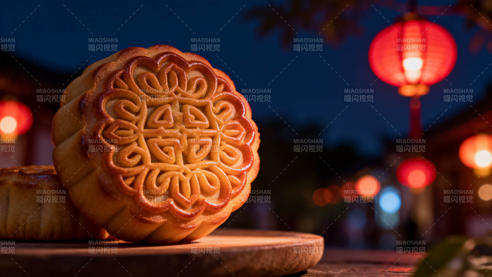 中秋月饼与红灯笼图片