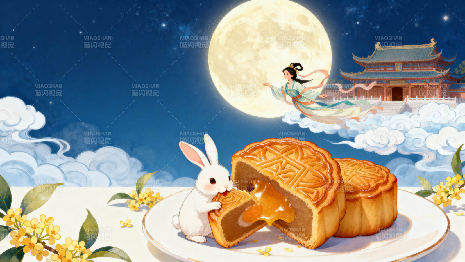 中秋月圆玉兔嫦娥图片