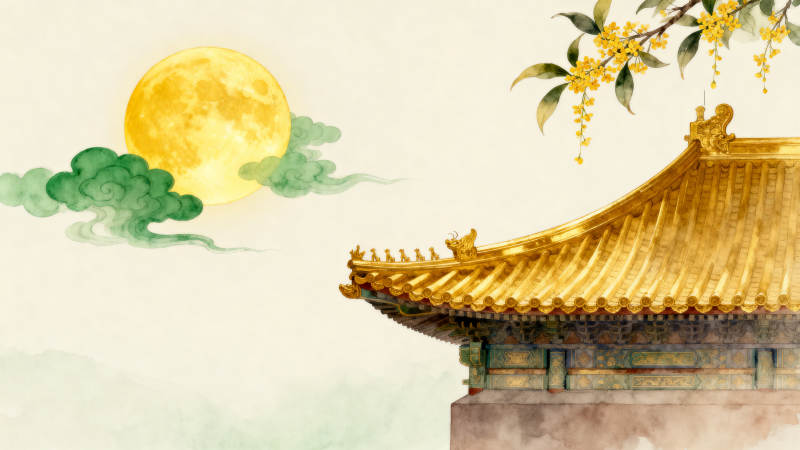 中秋满月古建筑图片
