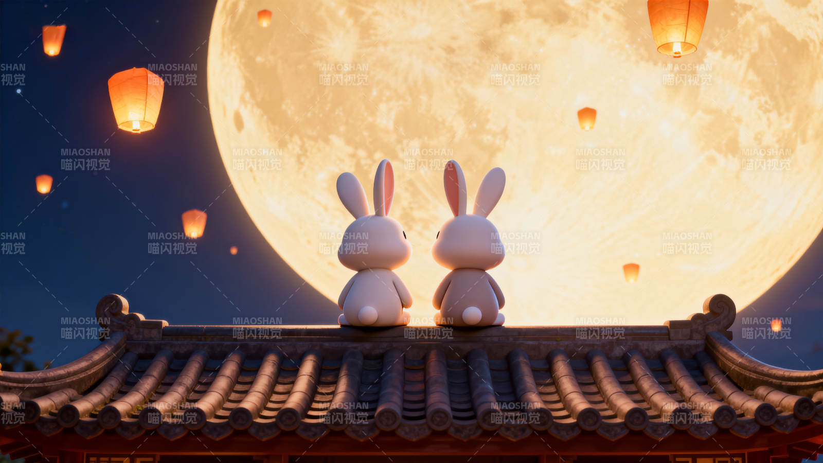 玉兔望月中秋夜图片