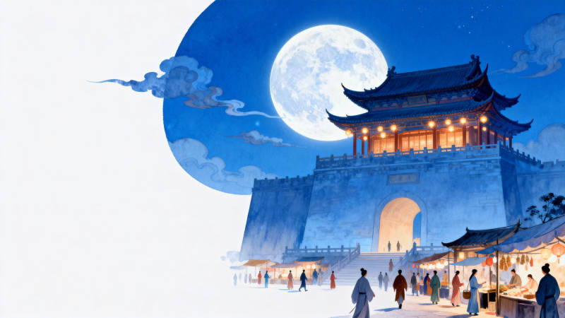 古城月夜市集繁华图片