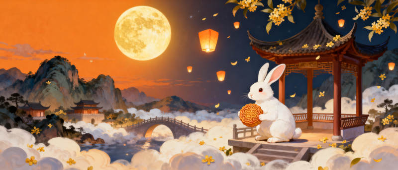 中秋玉兔望月图片