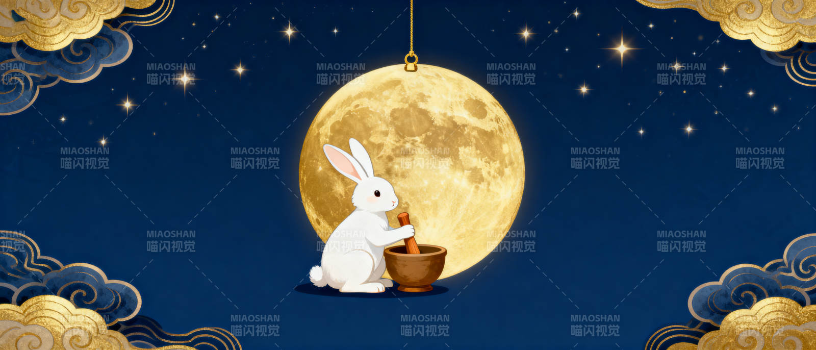 玉兔捣药中秋月圆图片