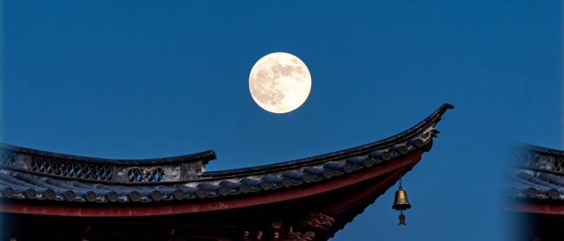 古建筑屋檐与明月图片