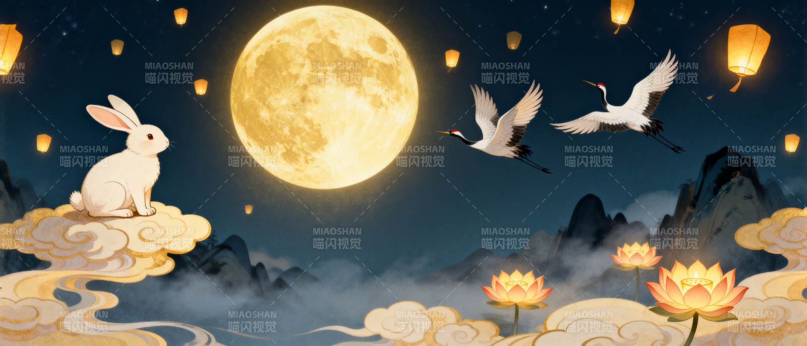 中秋月夜玉兔望月图片