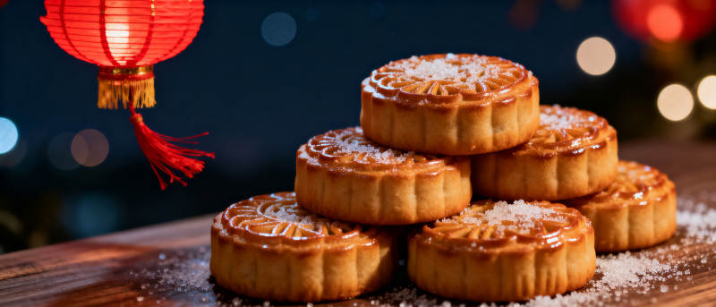 中秋月饼与红灯笼图片