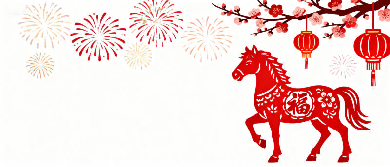 新年骏马剪纸与烟花图片