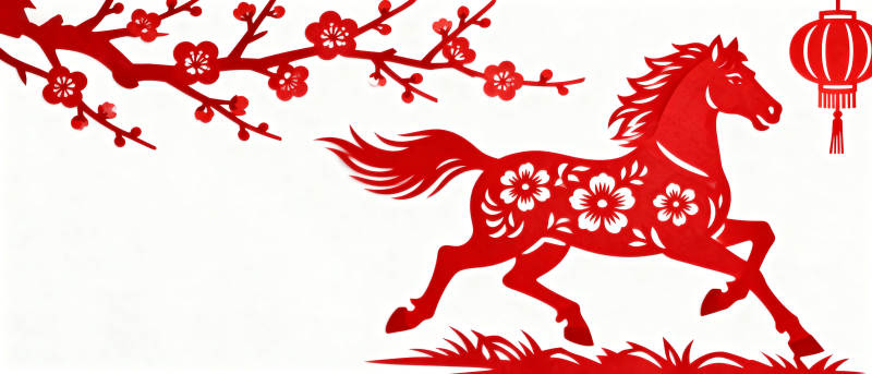 剪纸艺术马与梅花图片