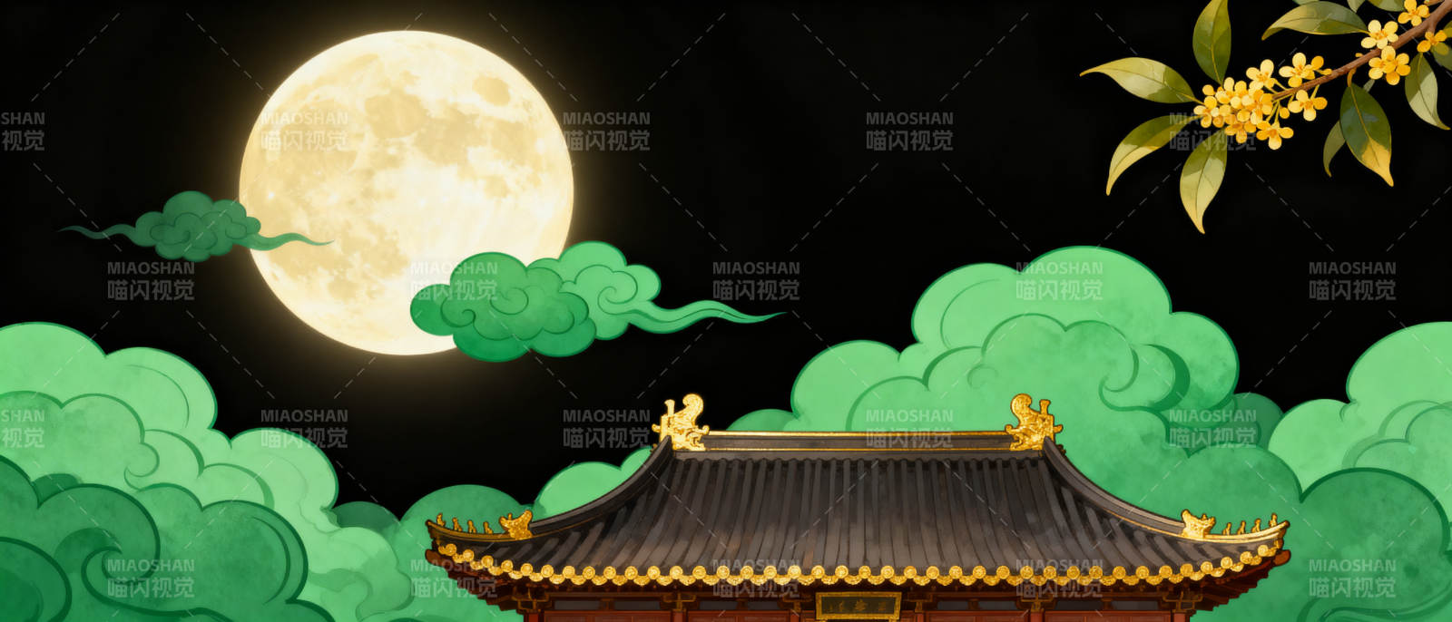 中秋月夜古建筑图片