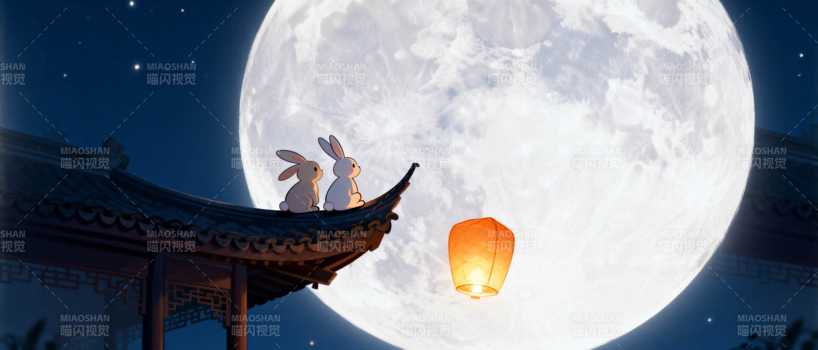 玉兔望月中秋夜图片