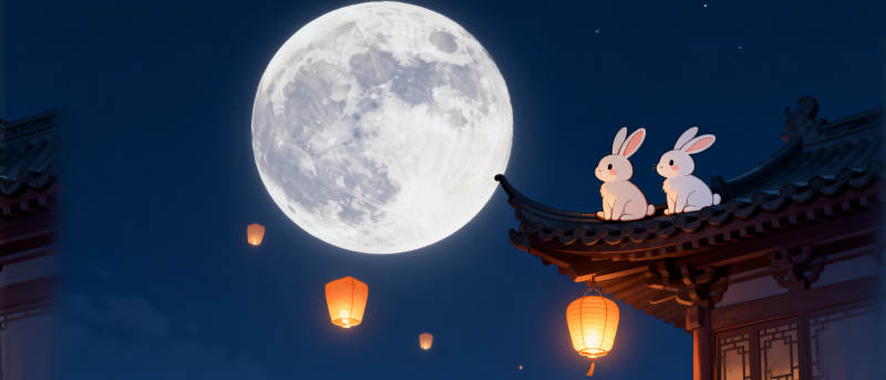 玉兔望月中秋夜图片