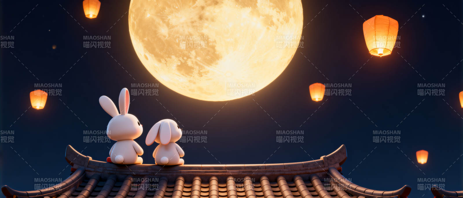 玉兔望月中秋团圆图片