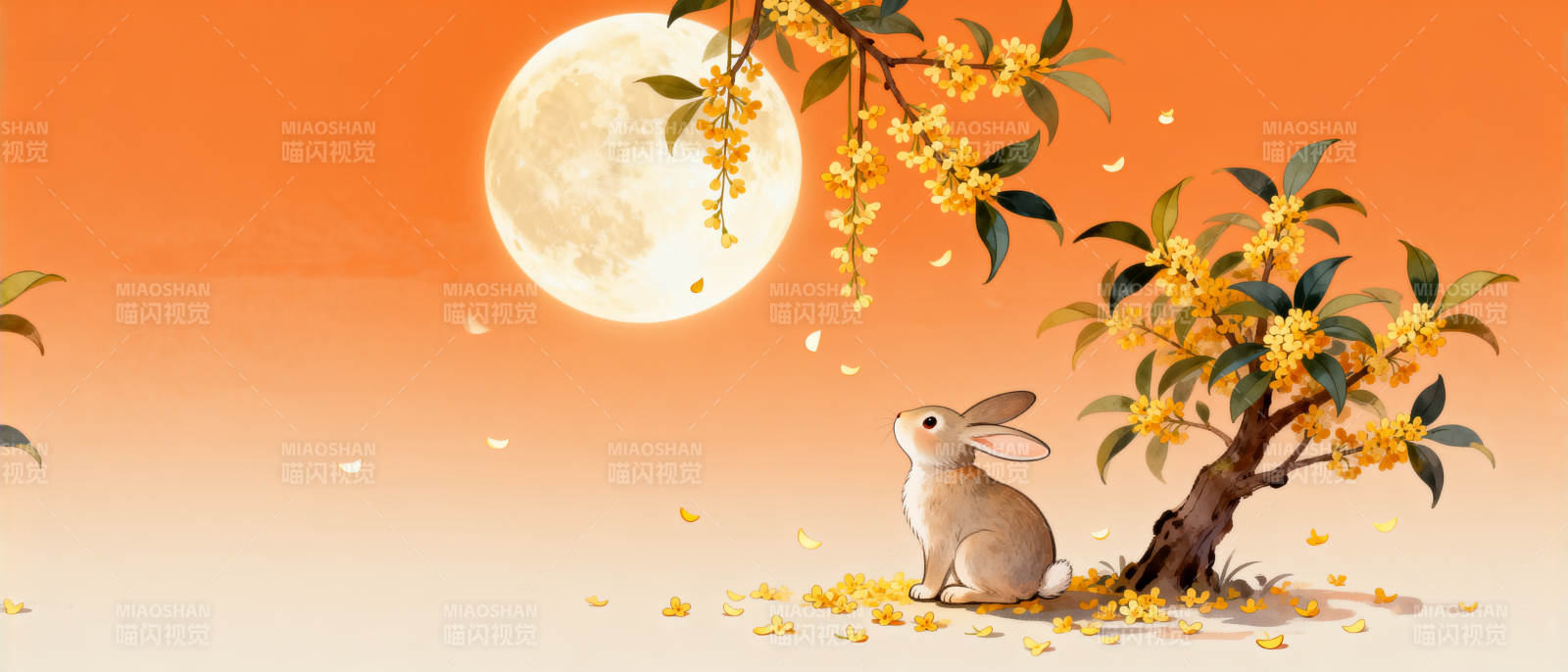 玉兔望月桂花飘香图片