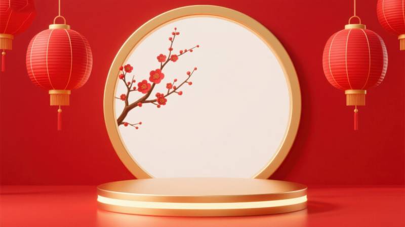 红色背景新年灯笼舞台图片