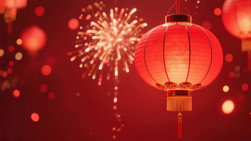 春节红灯笼与烟花图片