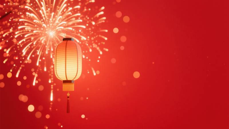 新年庆祝红色灯笼与烟花图片