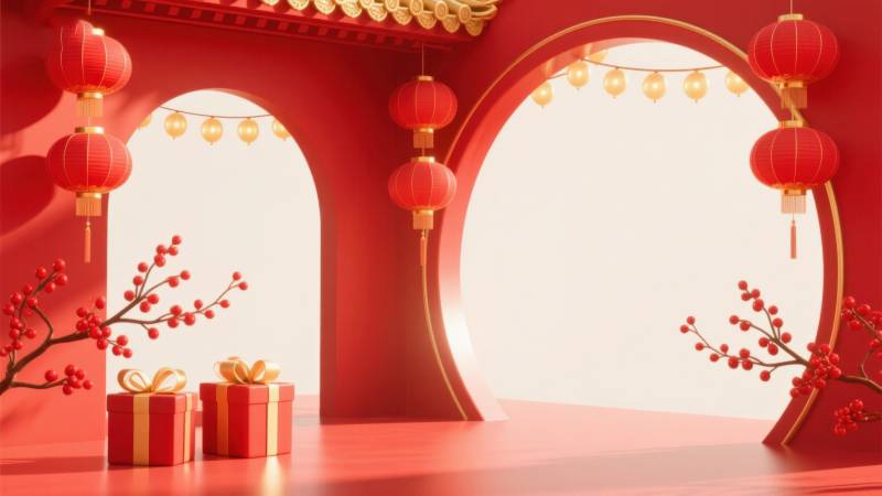 新年红色灯笼拱门装饰图片