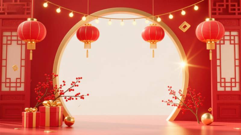 新年节日红色背景拱门图片