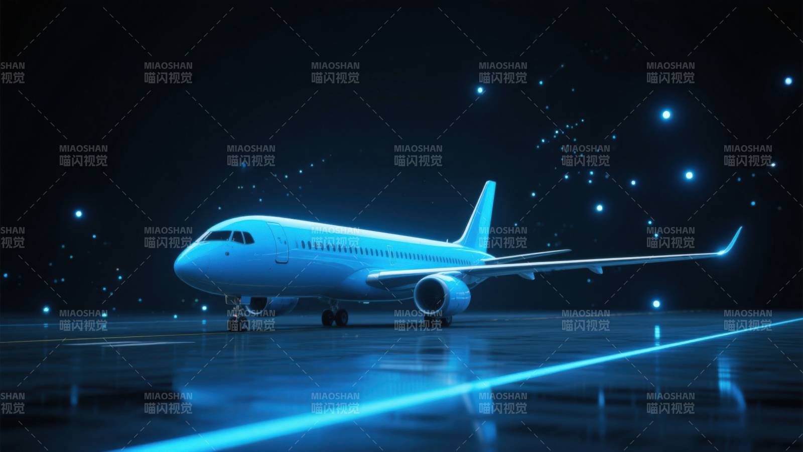 蓝色飞机科技感十足图片