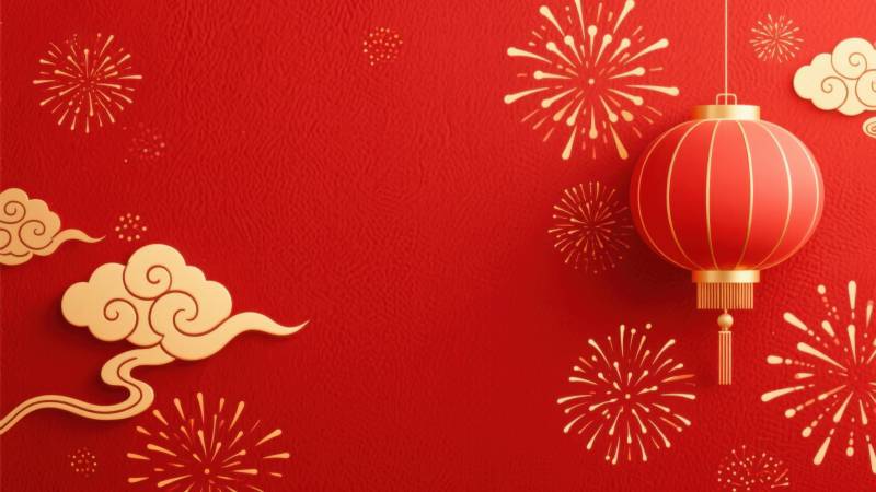 新年红色背景与灯笼图片