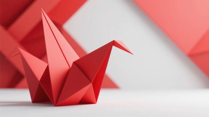 红色折纸鹤艺术展示图片