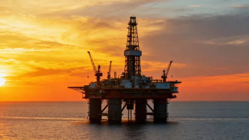 海上石油钻井平台日落图片